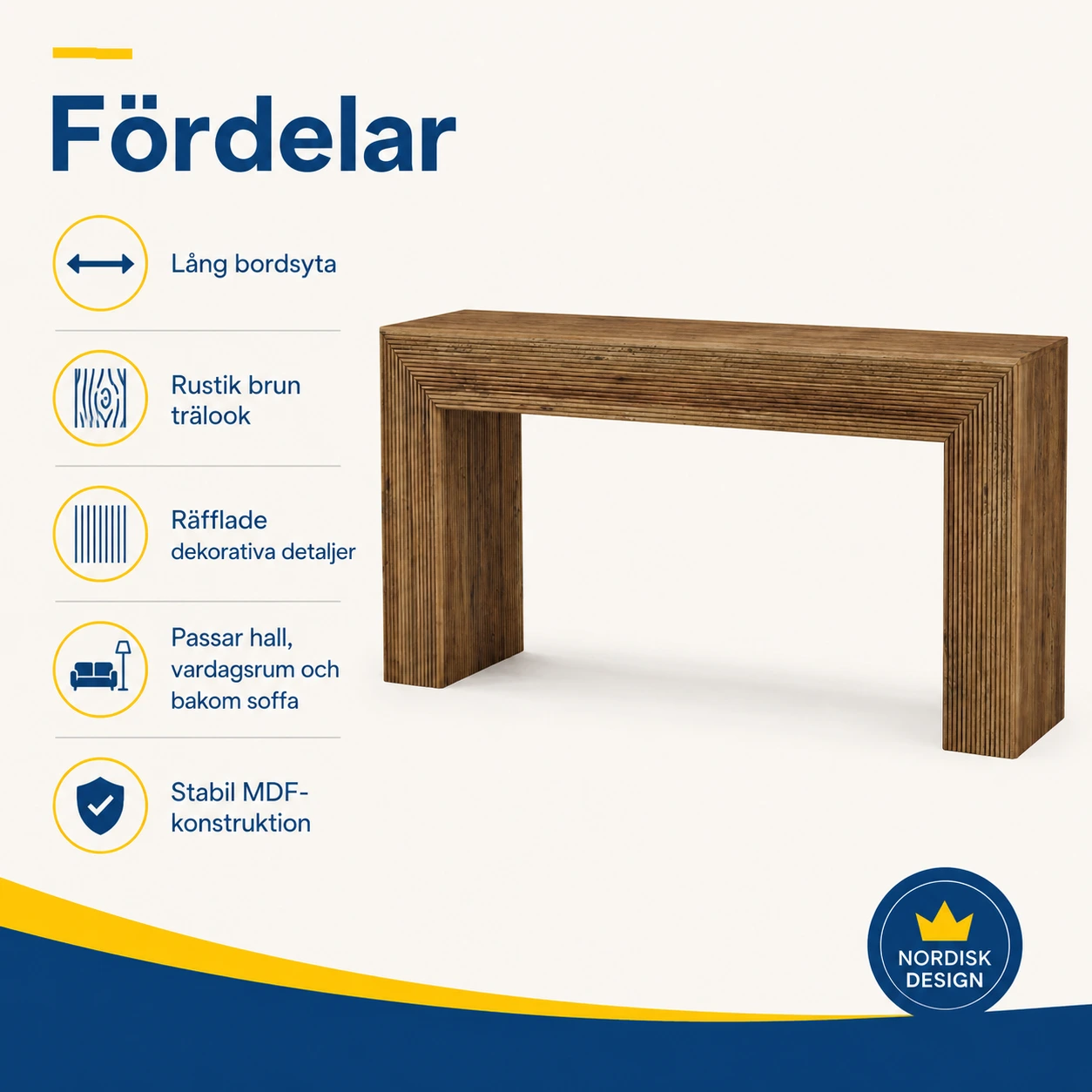 Konsolbord för hall och vardagsrum, 160 cm