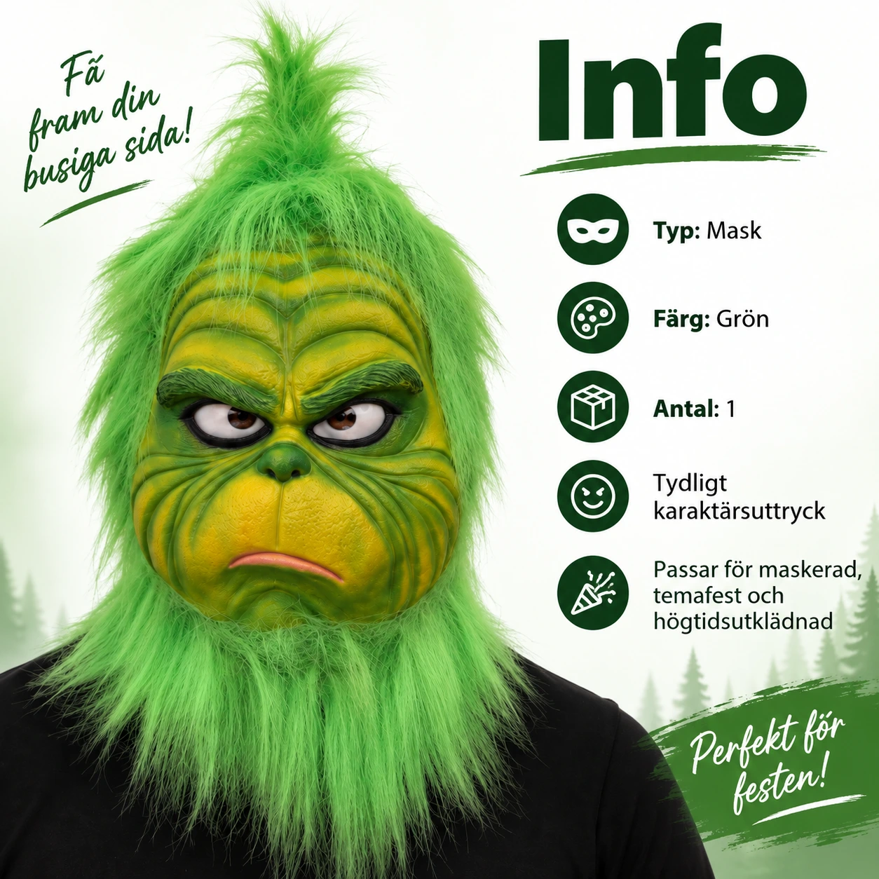Mask eller handskar med grön monsterdesign