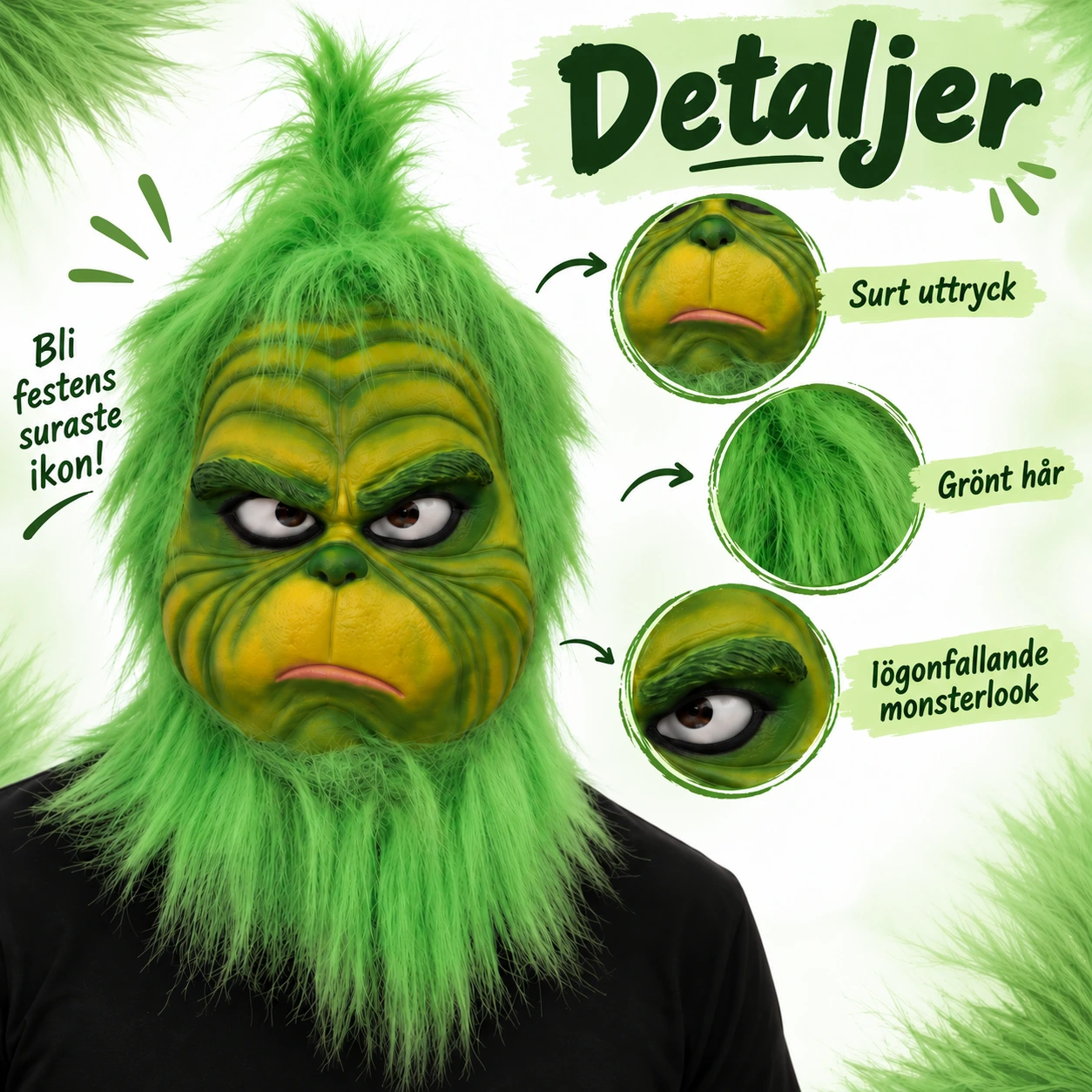 Mask eller handskar med grön monsterdesign