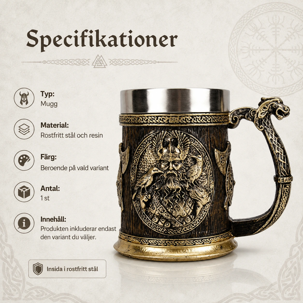 Vikingamugg i rostfritt stål med resinutsida