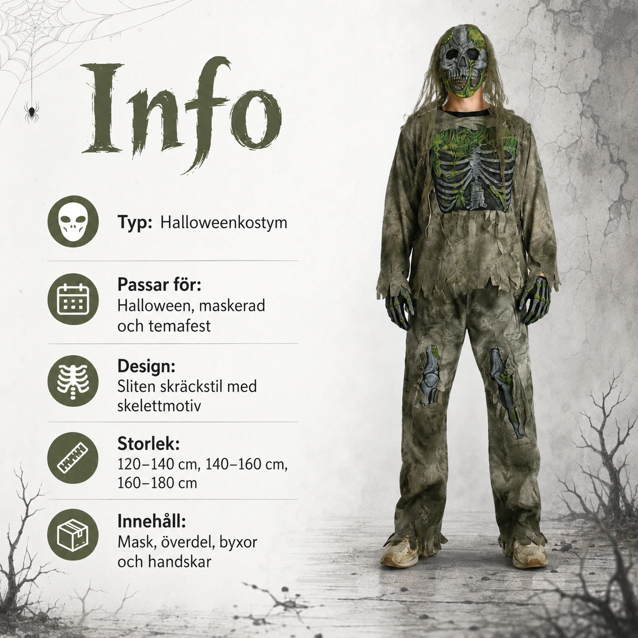 Halloweenkostym med mask och handskar