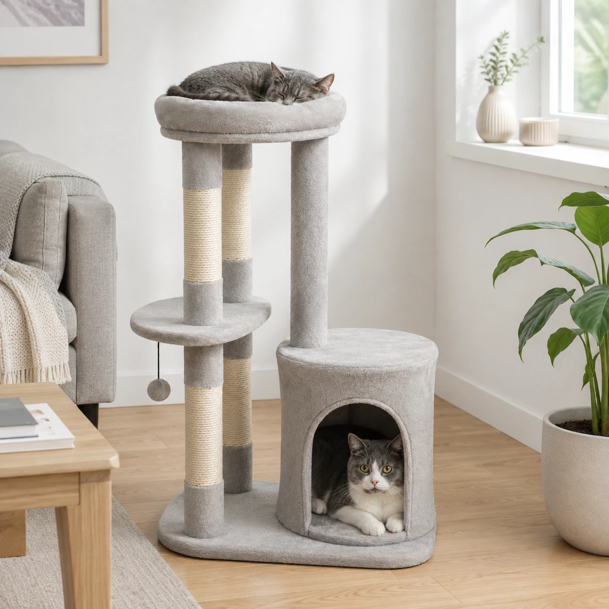 Klösträd för katt med kattgrotta och plattformar