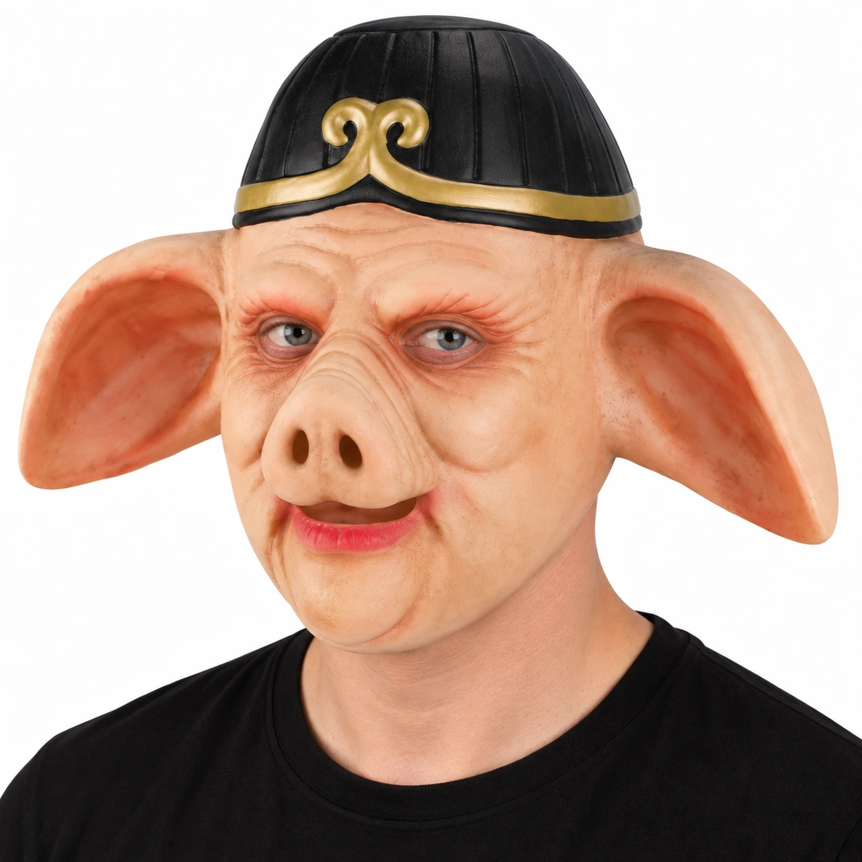 Mask grisansikte i latex med svart huvudbonad