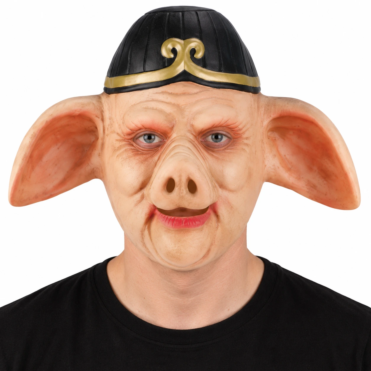 Mask grisansikte i latex med svart huvudbonad