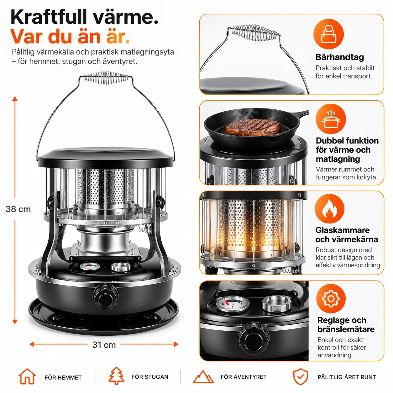 Kannettava petrolilämmitin sisä- ja ulkokäyttöön, 4,5 l