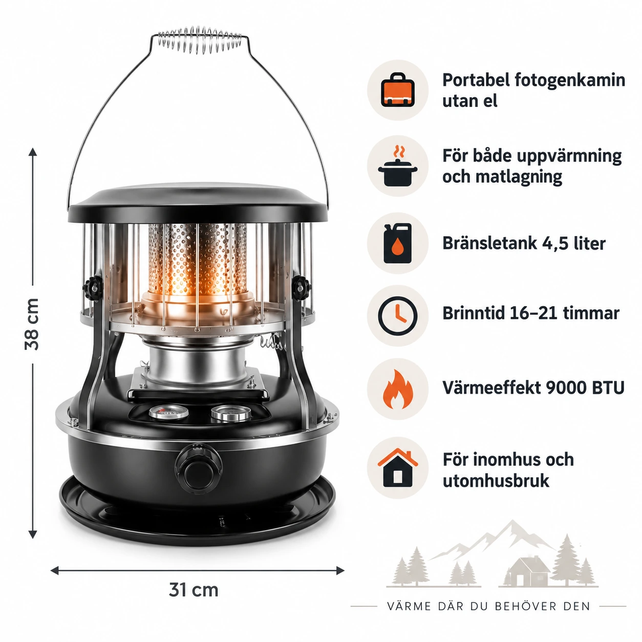 Kannettava petrolilämmitin sisä- ja ulkokäyttöön, 4,5 l