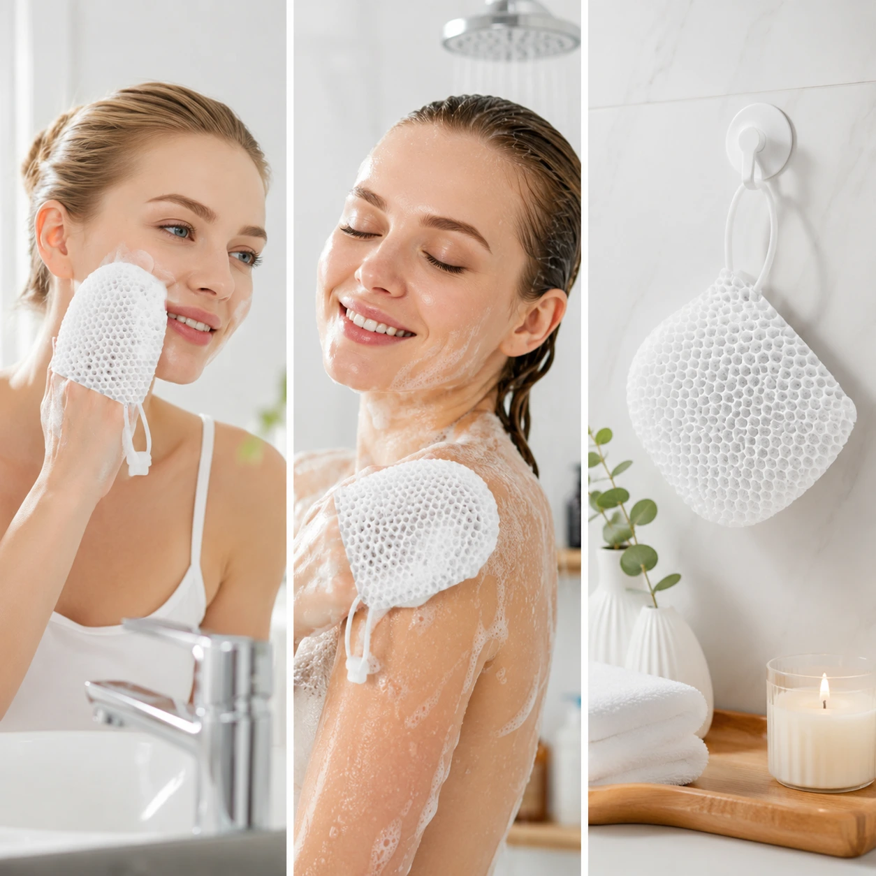 Duschhandske med Bikakestruktur – Exfolierande Tvätthandske