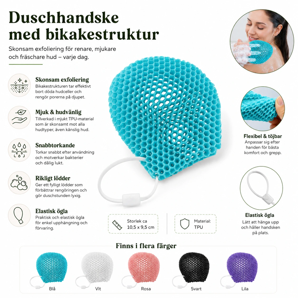 Duschhandske med Bikakestruktur – Exfolierande Tvätthandske