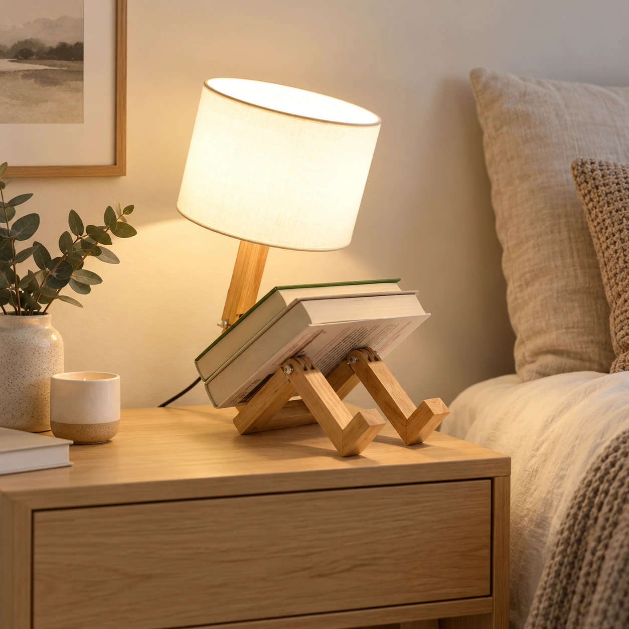 Bordslampa i trä med justerbar design