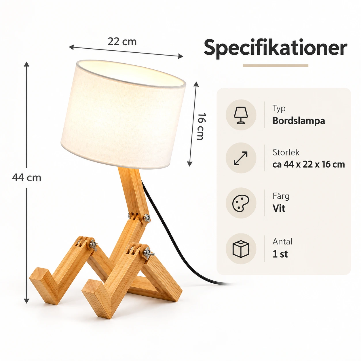 Bordslampa i trä med justerbar design