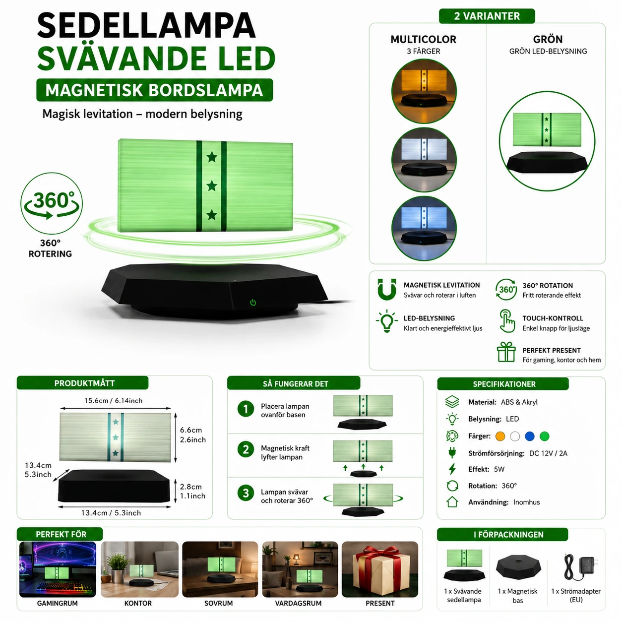 Sedellampa Svävande LED – Magnetisk Bordslampa