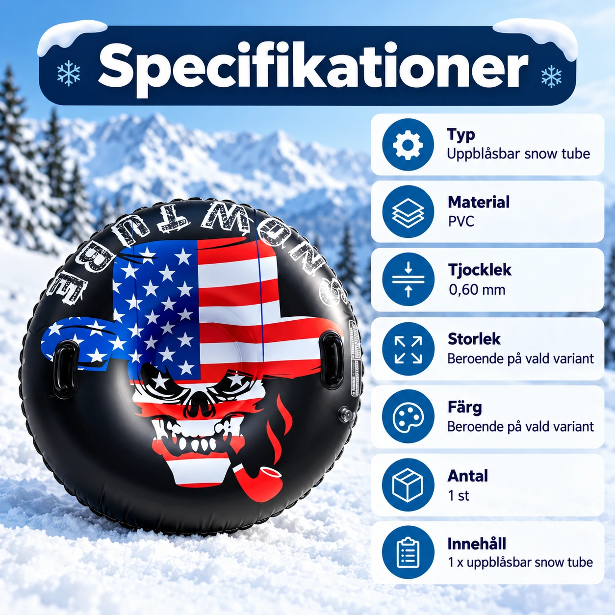 Snow tube för pulkabacke i PVC med handtag