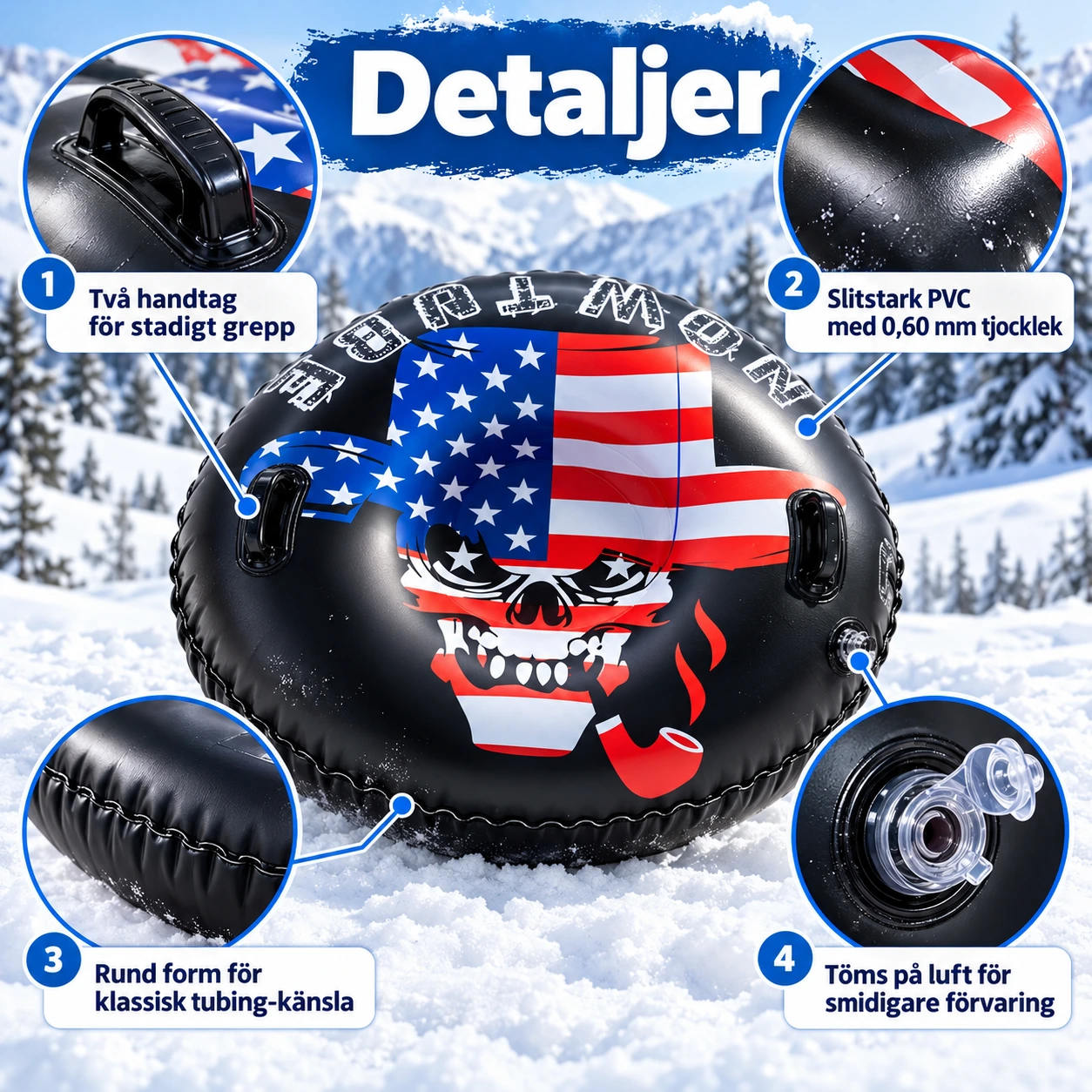 Snow tube för pulkabacke i PVC med handtag