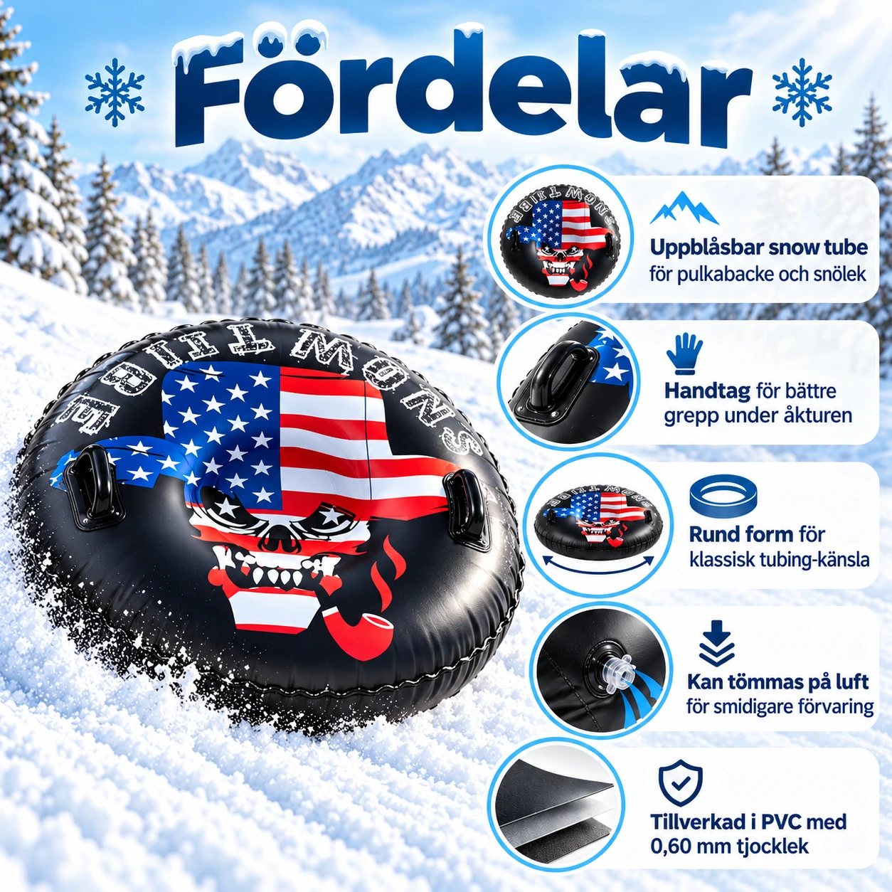 Snow tube för pulkabacke i PVC med handtag