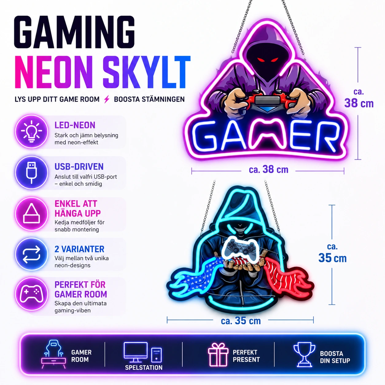 Gaming Neon Skylt – LED Väggdekoration för Gamer Room