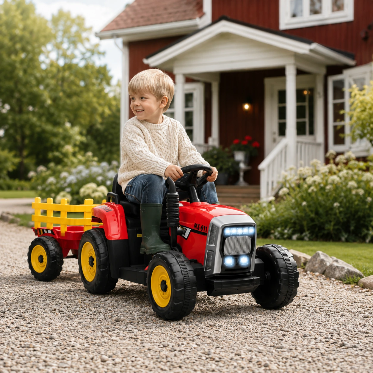 Elektrisk traktor för barn med avtagbar släpvagn