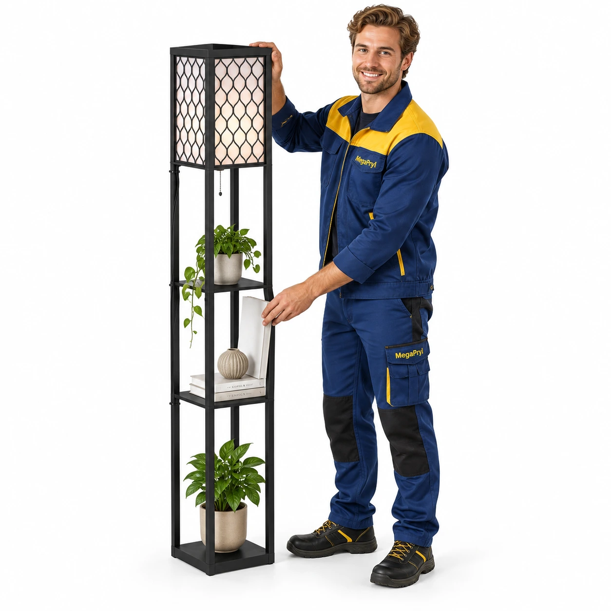 Golvlampa med hyllor för vardagsrum och sovrum