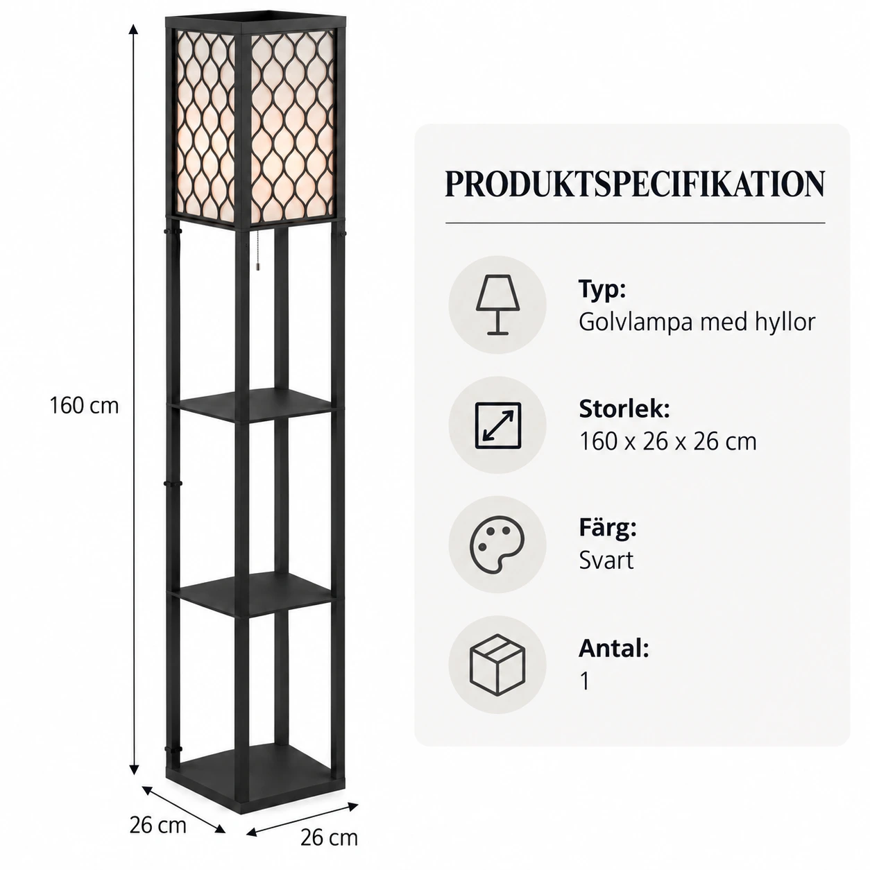 Golvlampa med hyllor för vardagsrum och sovrum