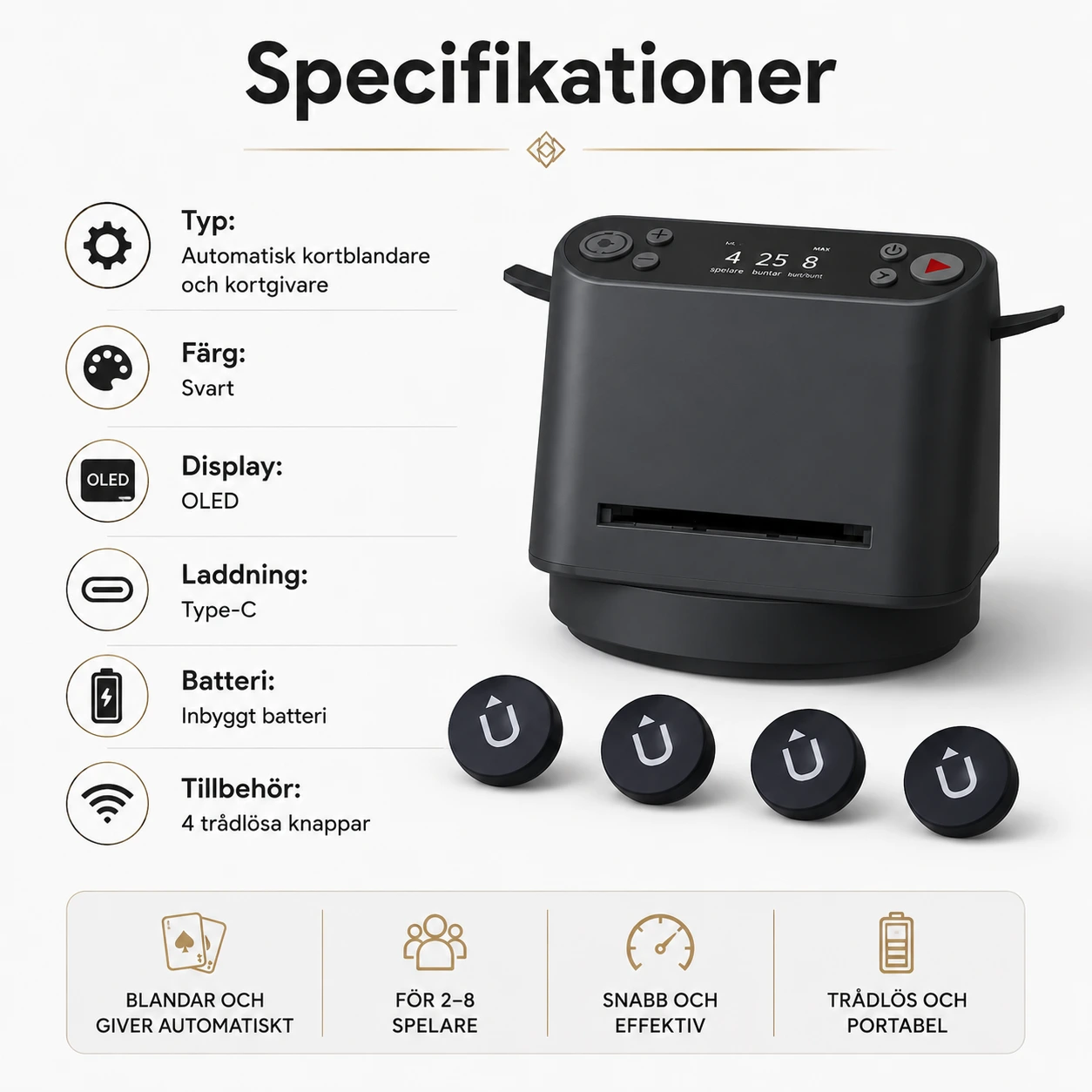 Automatisk kortblandare och kortgivare med fjärrkontroller