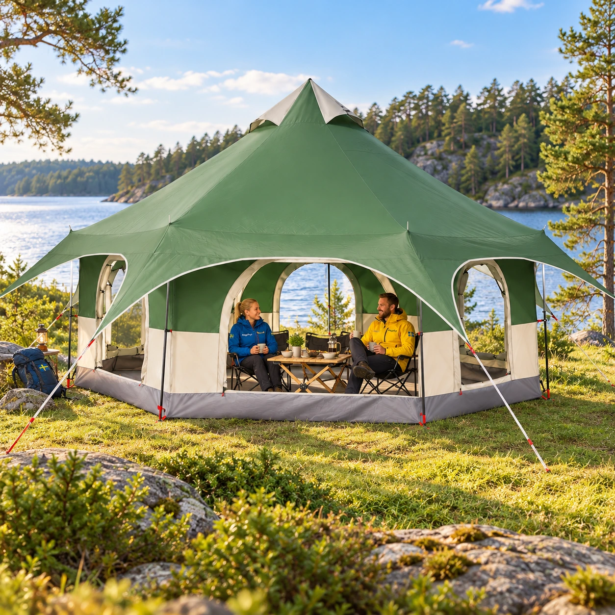 Campingpaviljong med bärväska och glasfiberstänger