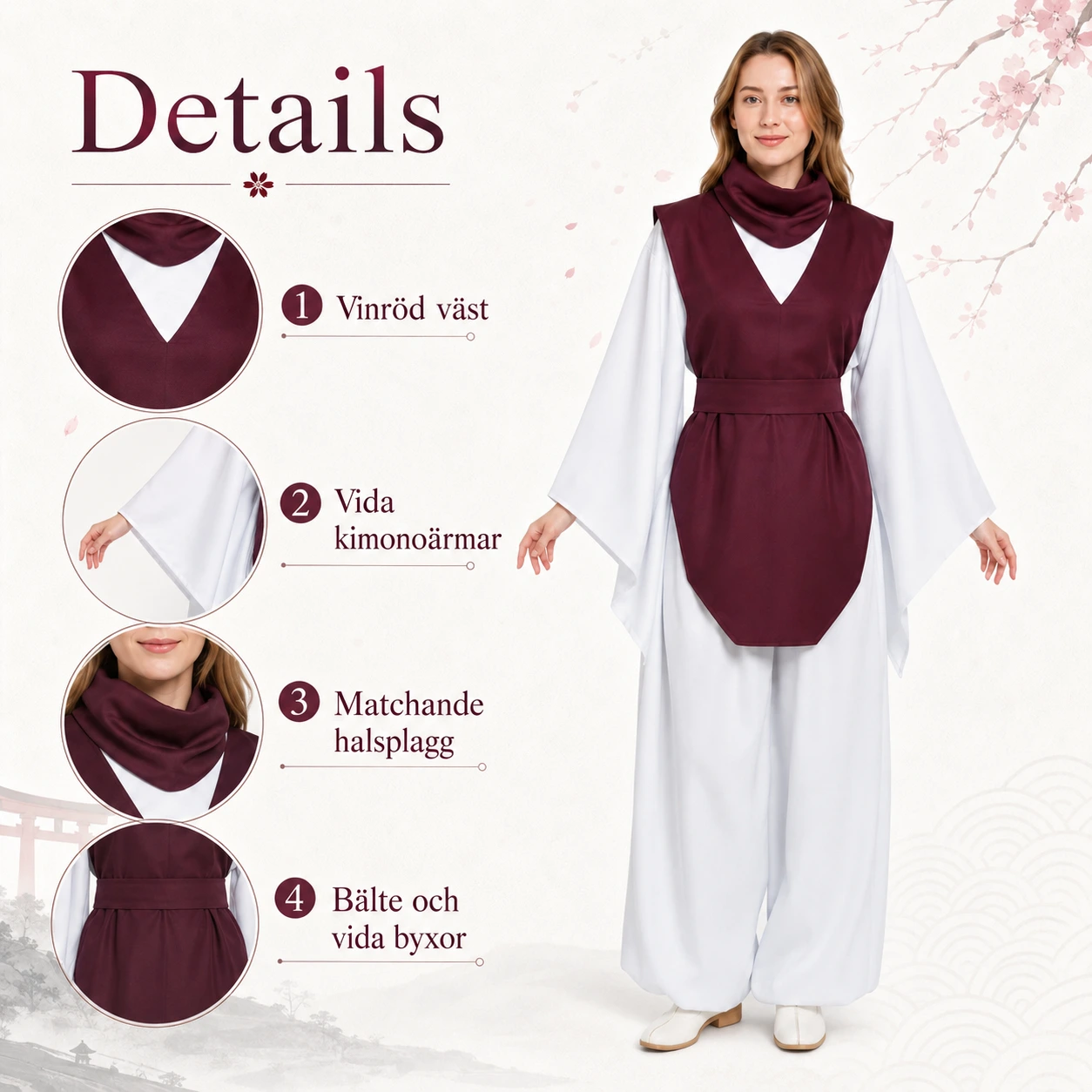 Cosplay-dräkt med kimono och väst
