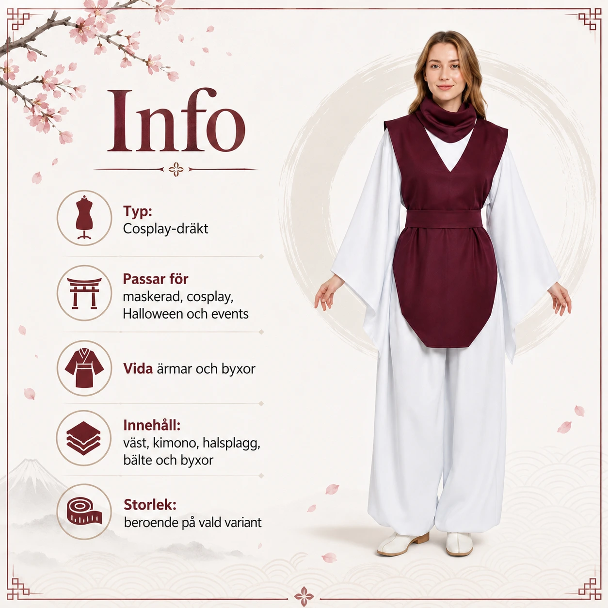 Cosplay-dräkt med kimono och väst
