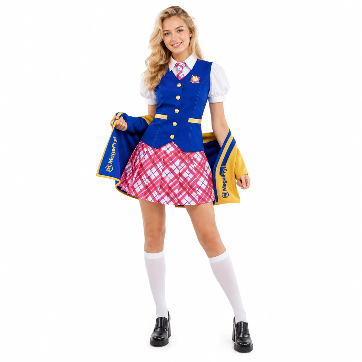 Skoluniform cosplay-dräkt med skjorta, väst och kjol