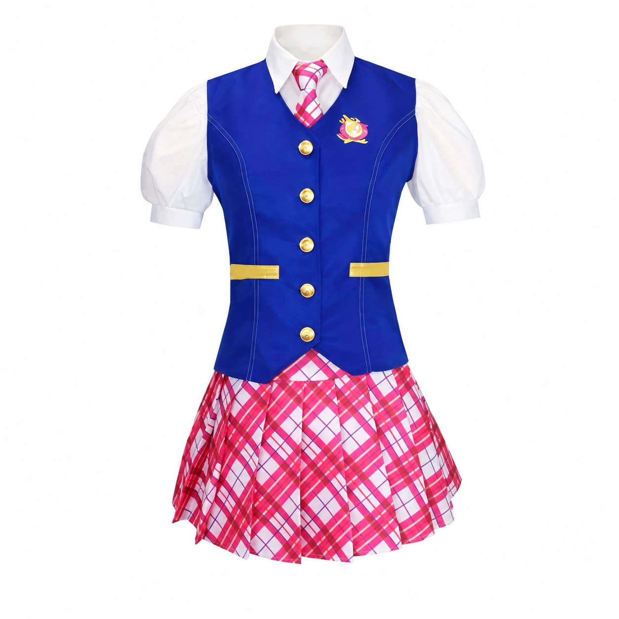 Skoluniform cosplay-dräkt med skjorta, väst och kjol