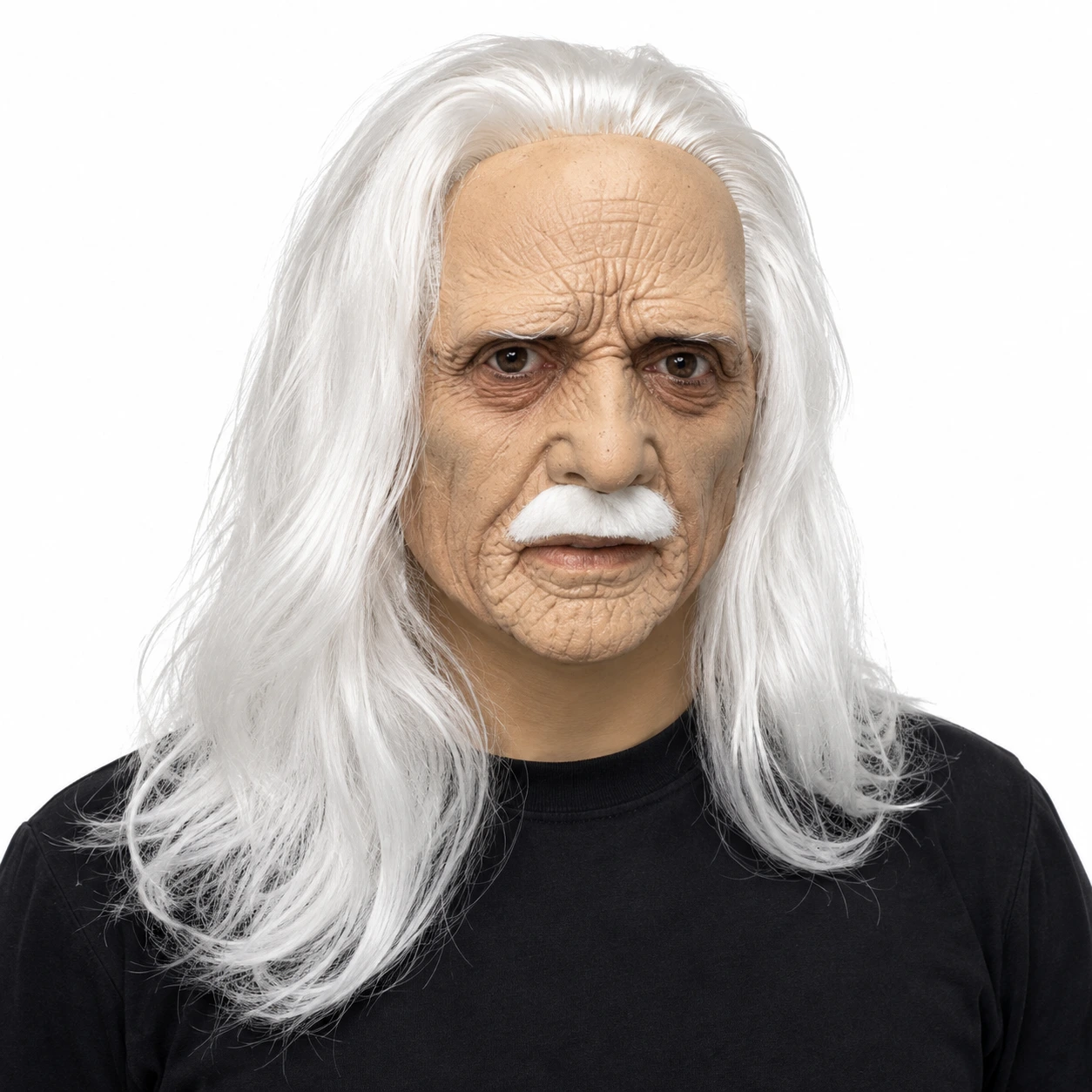 Gubbe mask för halloween i latex med vitt hår