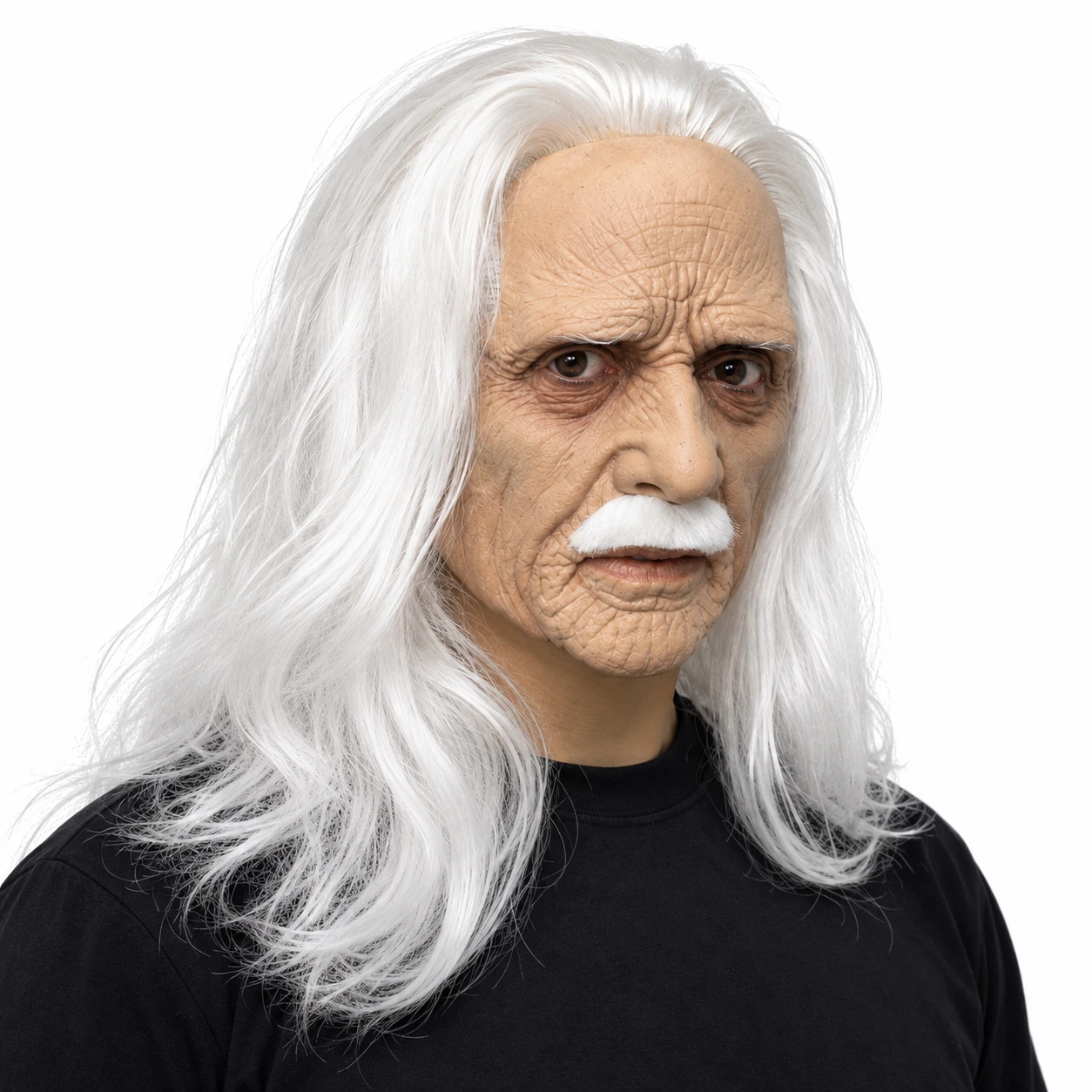 Gubbe mask för halloween i latex med vitt hår