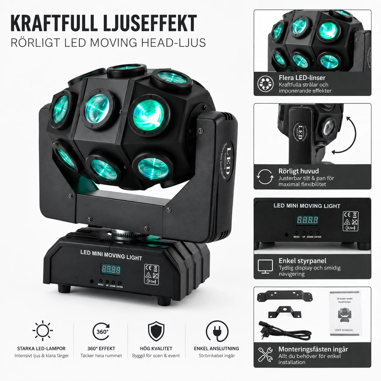 Moving head-lampa för fest och scen med DMX512 och RGBW