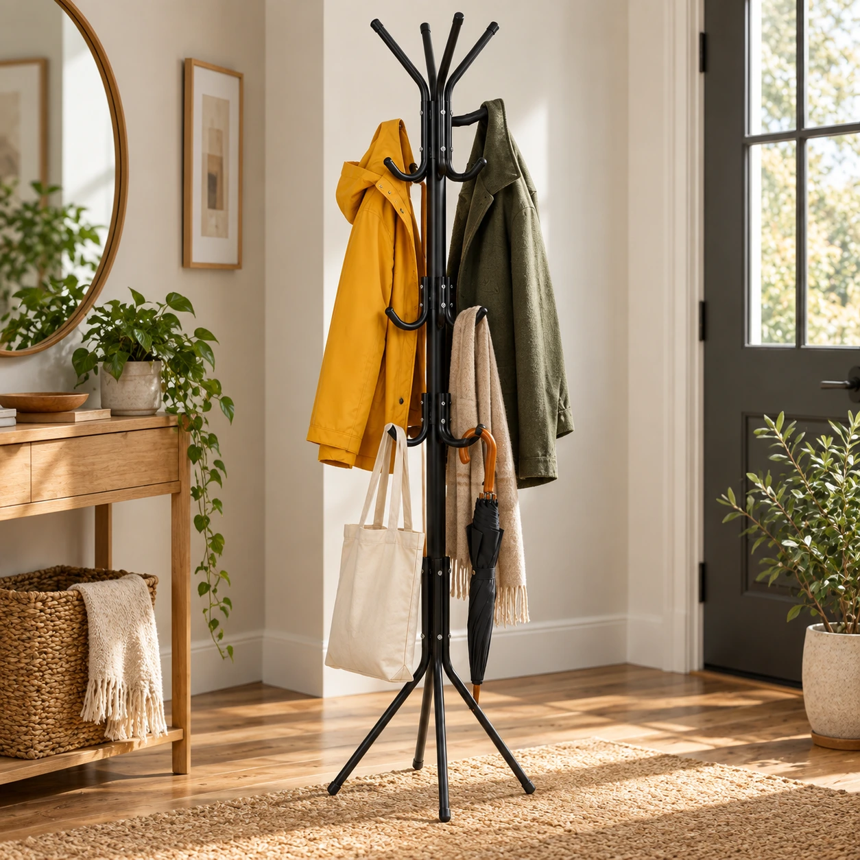 Fristående klädhängare för hall och kontor, svart 170 cm