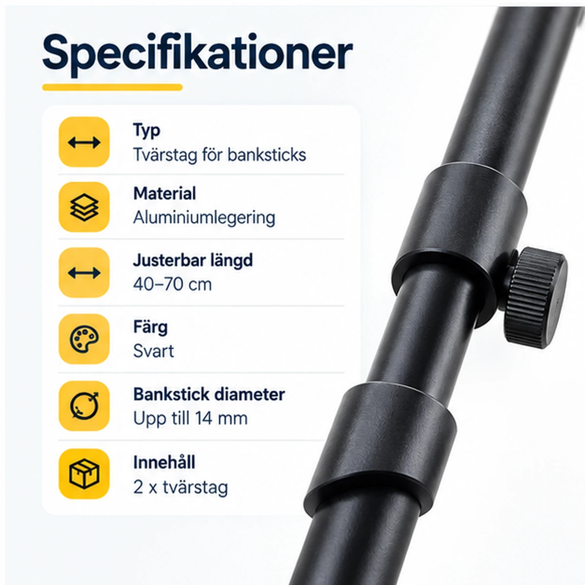 Säädettävä poikkituki bank stick -tuille 40–70 cm, 2 kpl