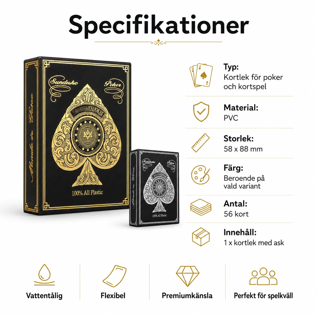 Plastspelkort för poker och kortspel, vattentåliga