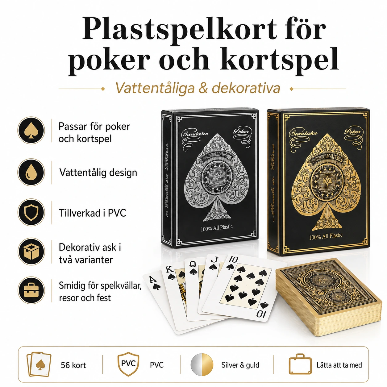 Plastspelkort för poker och kortspel, vattentåliga