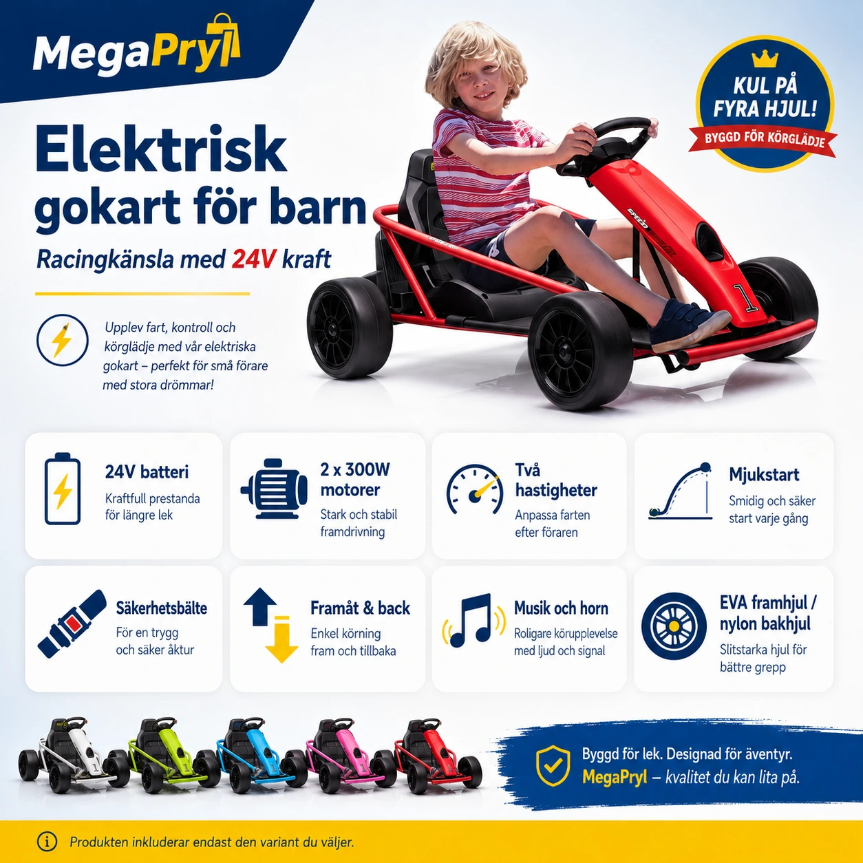 Elektrisk gokart för barn med 24V batteri och två hastigheter