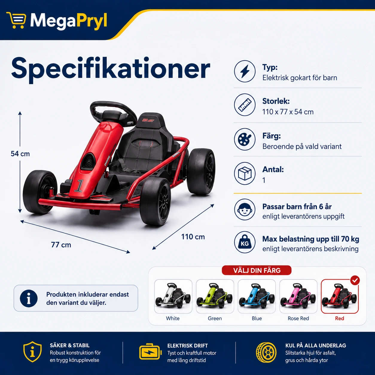 Elektrisk gokart för barn med 24V batteri och två hastigheter