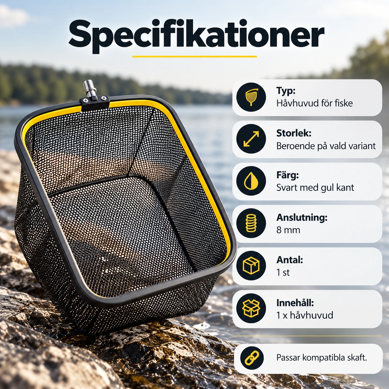 Håvhuvud för fiske med fyrkantig form