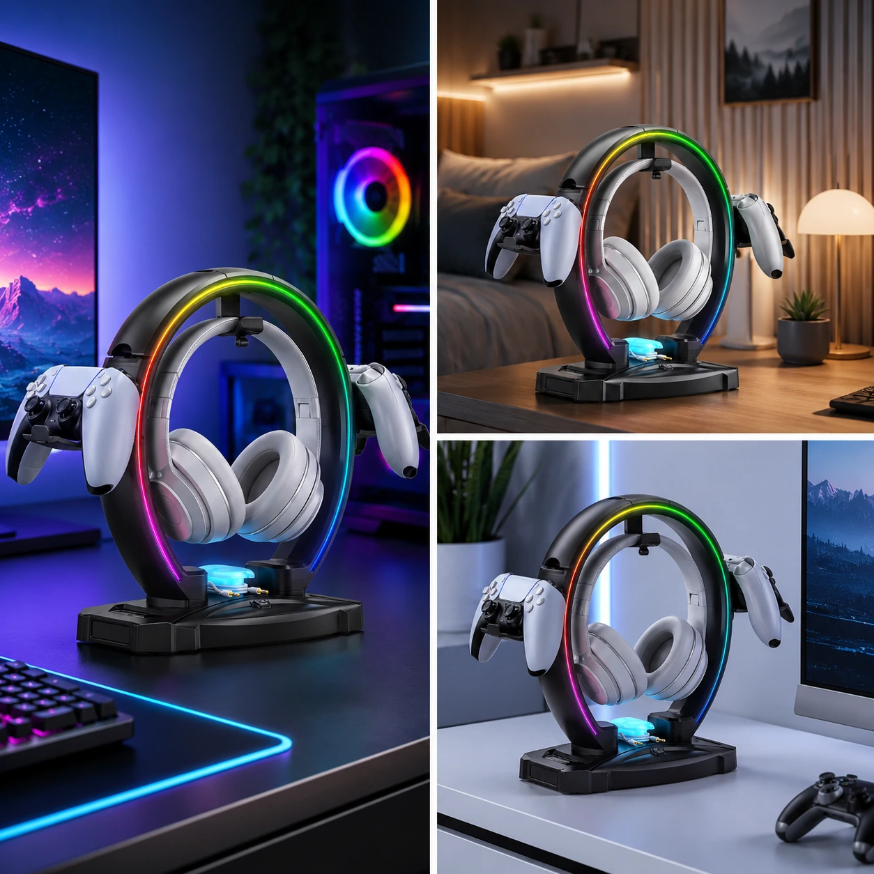 Headsetställ med Kontrollhållare RGB – Gamingställ