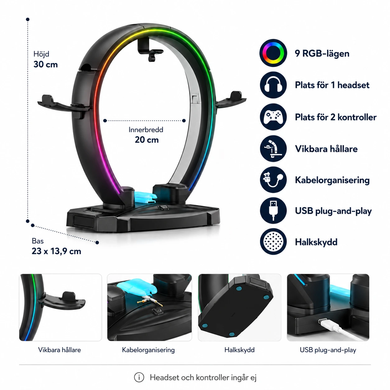 Headsetställ med Kontrollhållare RGB – Gamingställ