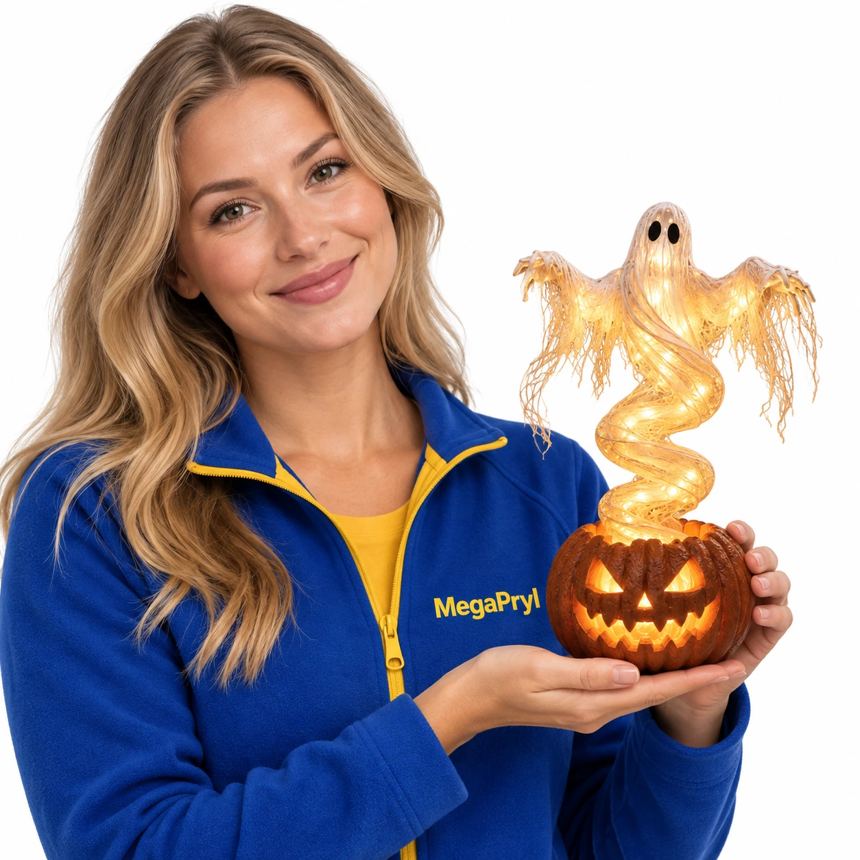 Halloween-lamppu kurpitsassa oleva aave LED-valolla, 21 cm
