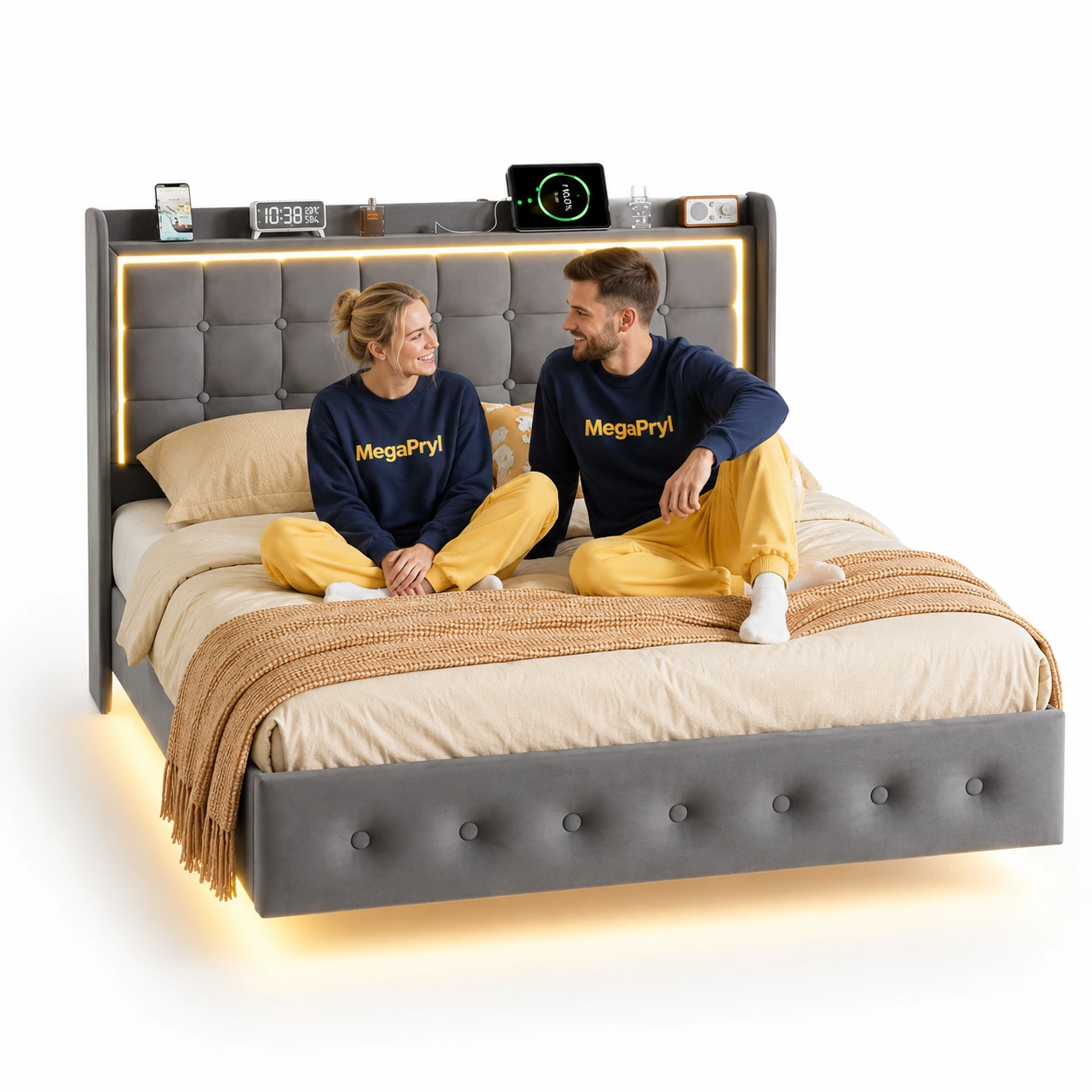 LED-Sängram 160x200 med USB och RGB-belysning