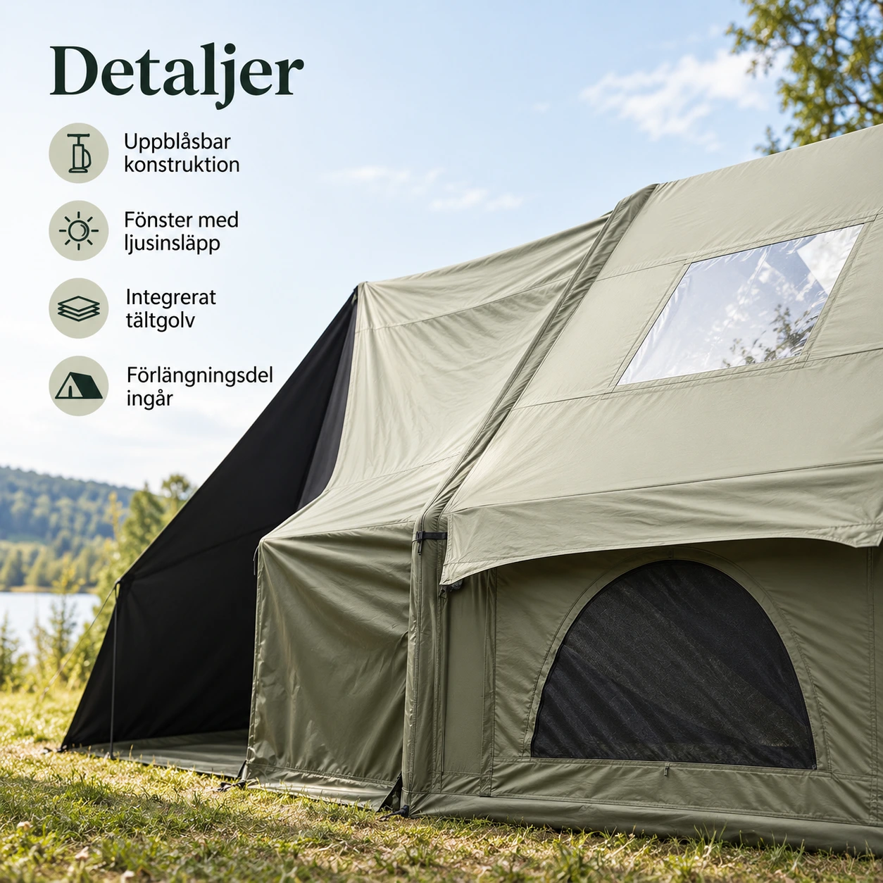 Uppblåsbart campingtält med golv och handpump, 410 x 300 cm