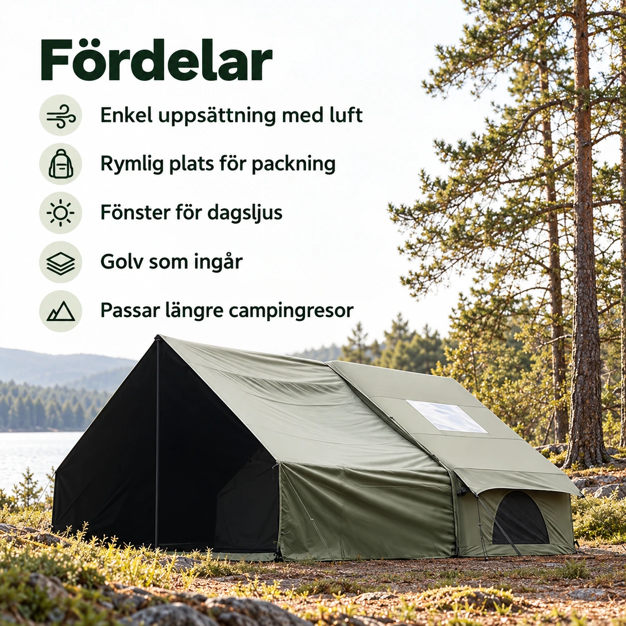 Uppblåsbart campingtält med golv och handpump, 410 x 300 cm