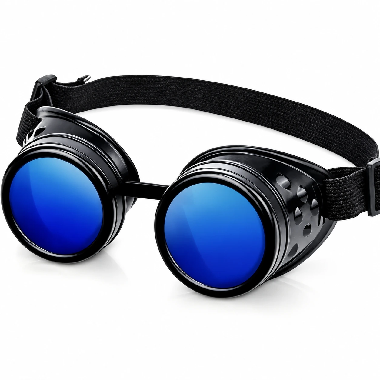 Svarta Steampunk Skyddsglasögon med Blå Linser