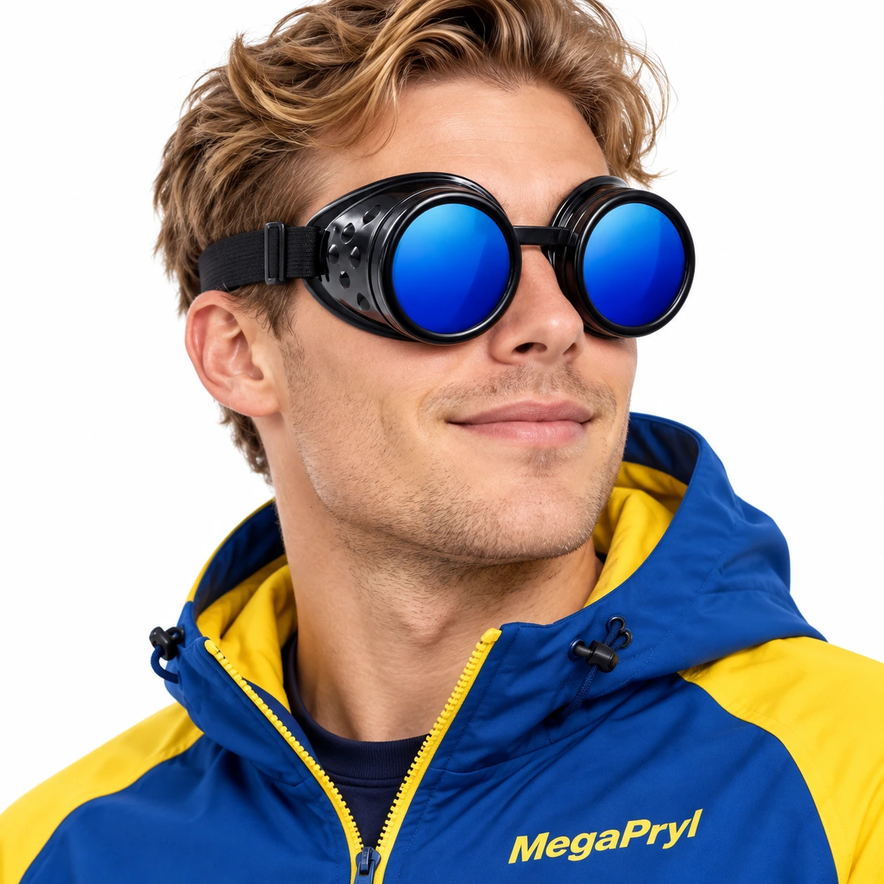 Svarta Steampunk Skyddsglasögon med Blå Linser