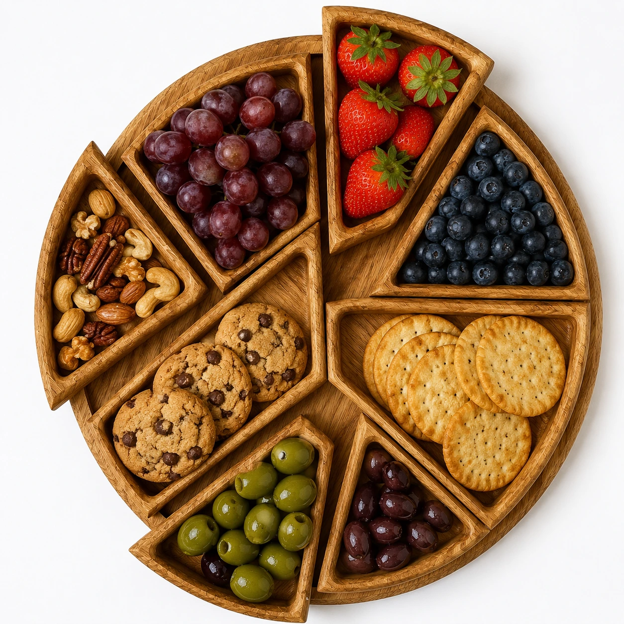 Träfat Servering med Fack – Snacks & Fruktfat i Trä