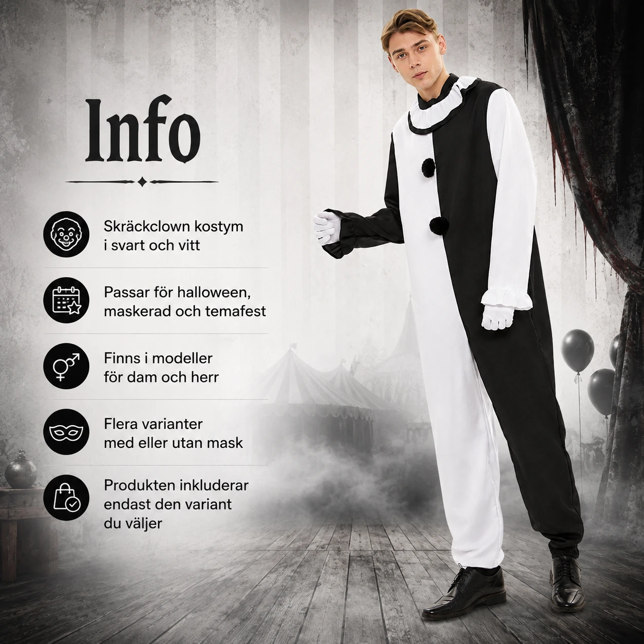 Skräckclown kostym för halloween och maskerad