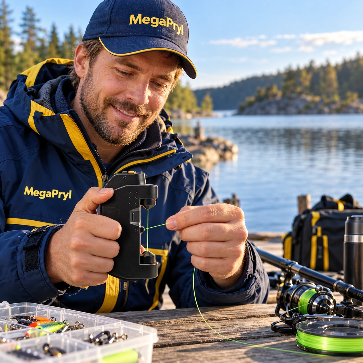 Elektrisk knytmaskin för fiskelina med handhållen design