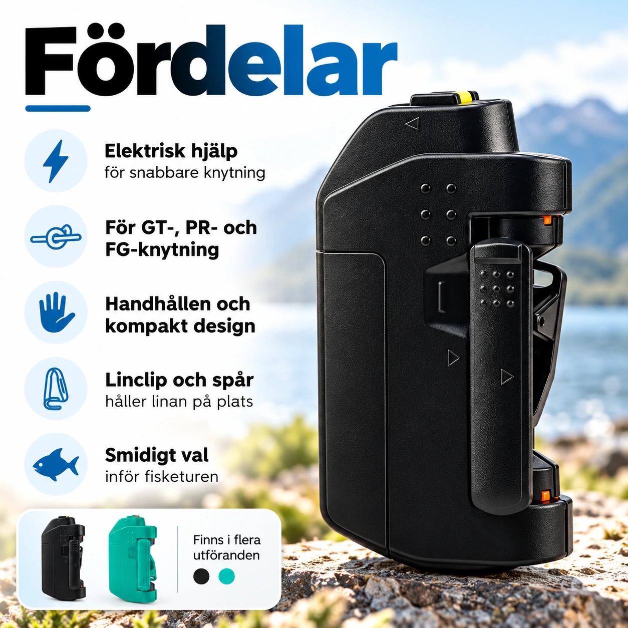 Elektrisk knytmaskin för fiskelina med handhållen design